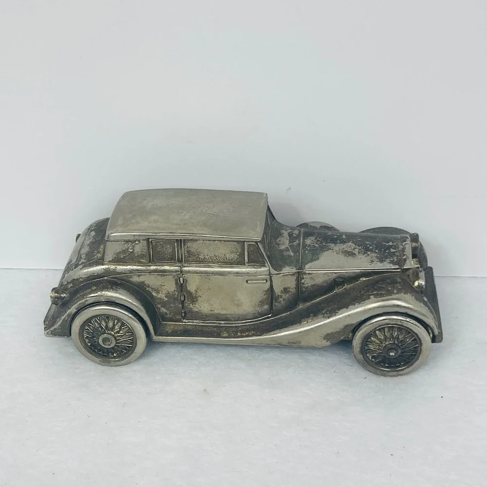 Vintage 1937 Rolls Royce Phantom Metal Coin Bank Silver Tone Die Cast Car 5.5in
